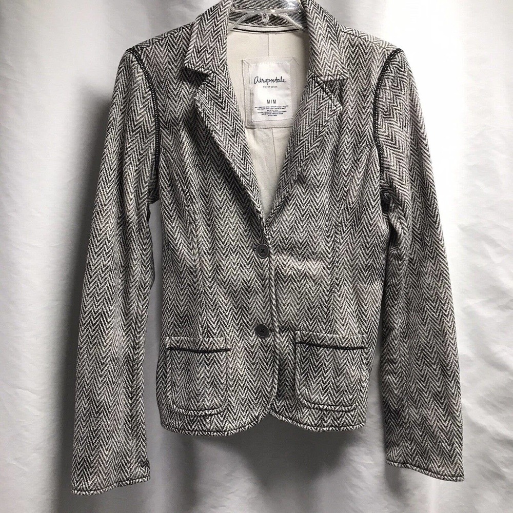 Aeropostale Eighty-seven Espresso Cream Chevron Pattern Blazer Jacket Size M